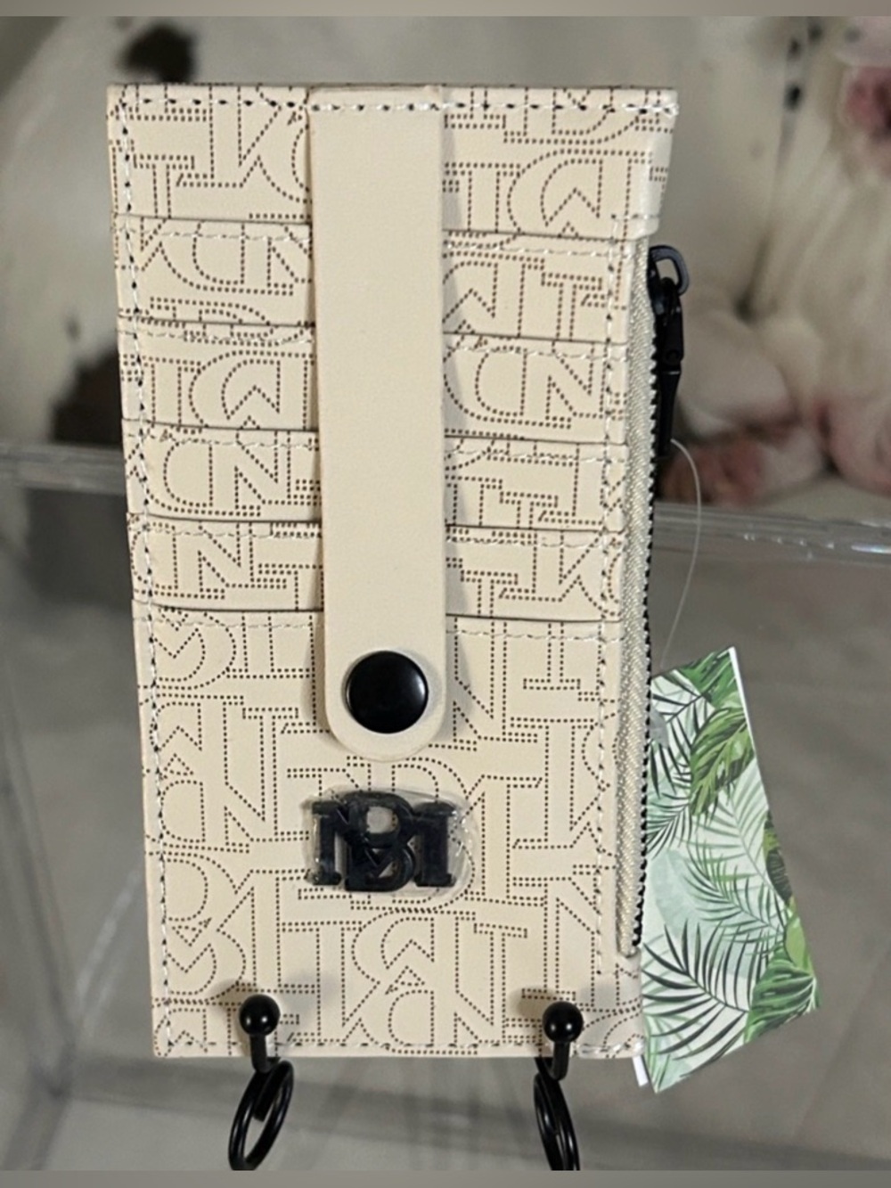 Badgley Mischka Beige Monogram Zip Card Holder